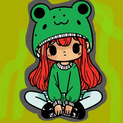 a girl wearing a frog hat and some frog socks