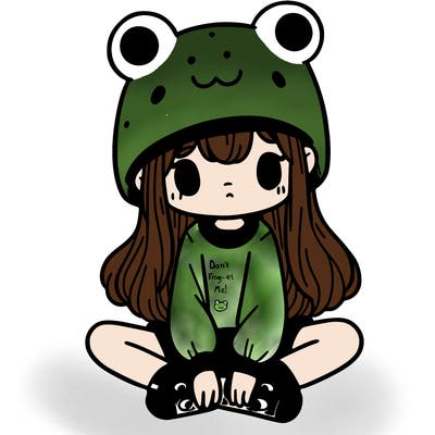 a girl wearing a frog hat and some frog socks