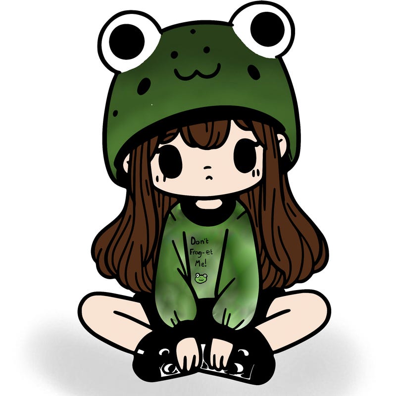 a girl wearing a frog hat and some frog socks