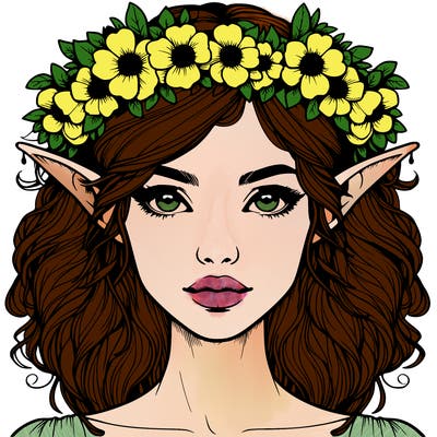 realistic female elf with flower crown