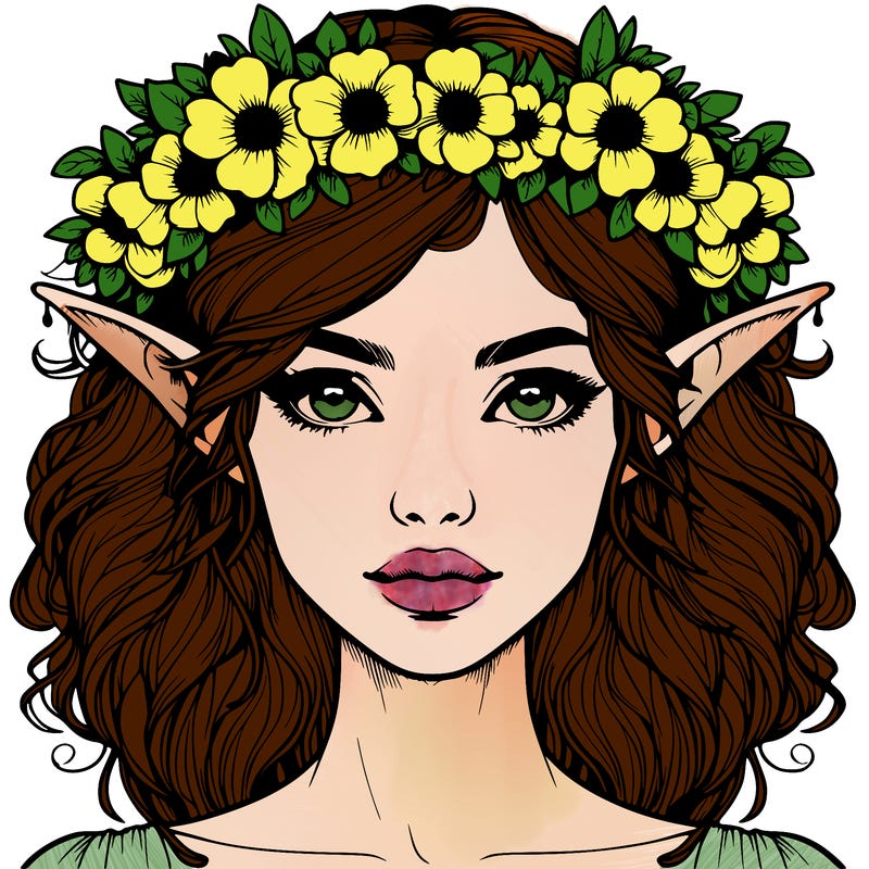 realistic female elf with flower crown