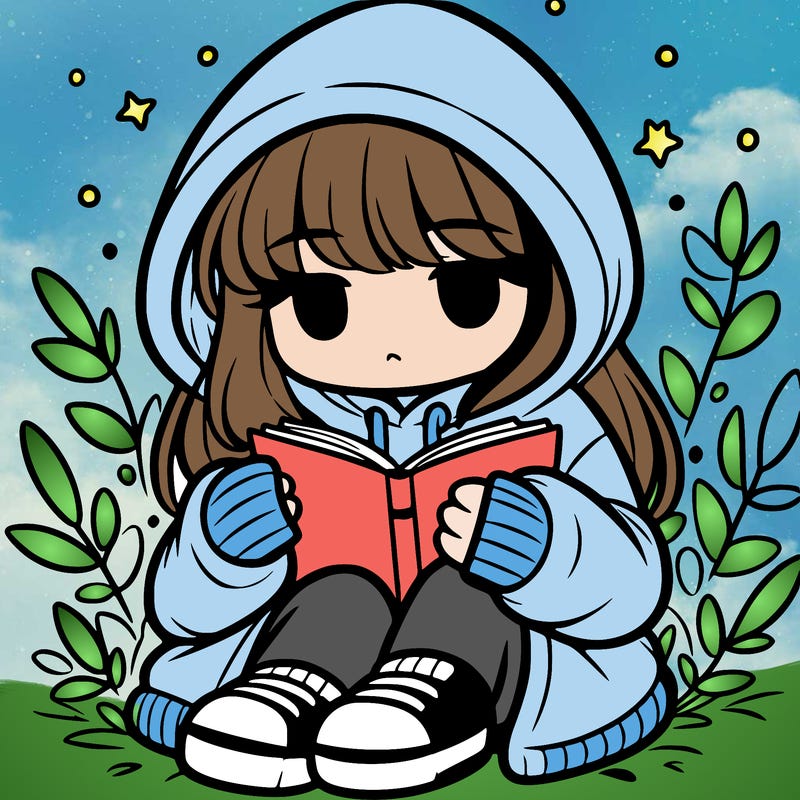 girl in oversized hoodie reading a book