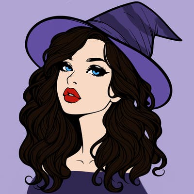 realistic witch girl with wavy hair and lips