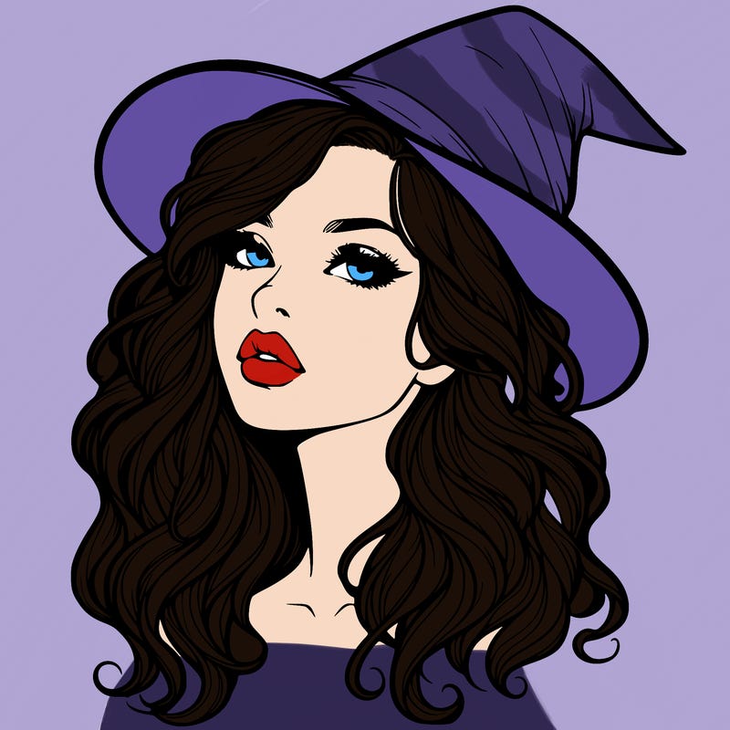 realistic witch girl with wavy hair and lips