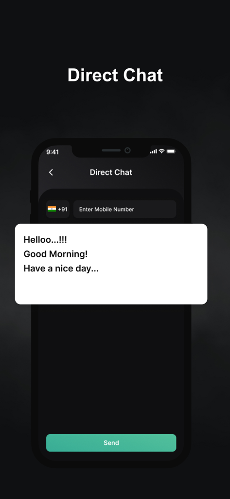 L'écran Direct Chat de l'application WT Scan for Web montrant une zone de message et un champ de numéro de téléphone