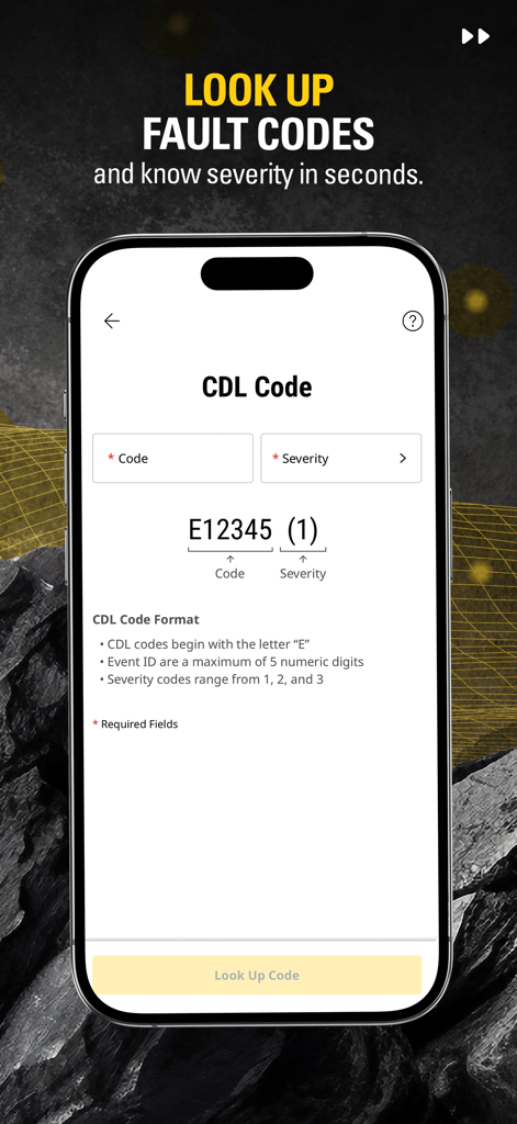 Cat® Central - Interface de l'application Cat Central pour rechercher et diagnostiquer les codes de défaut de l'équipement