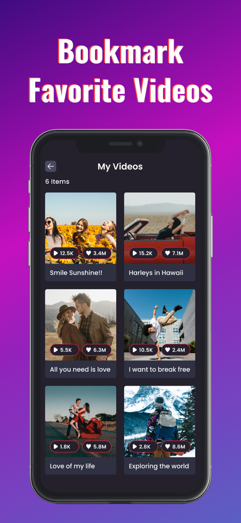 TikPro : Save Tik Videos - TikPro app interface displaying a collection of bookmarked videos in a grid view
