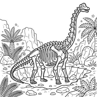 Unearth the wonders of prehistory with this exciting Brachiosaurus fossil coloring page! Designed for kids, it offers a fun and educational journey back to the age of dinosaurs.