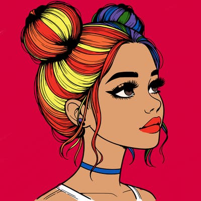 realistic girl with buns on the top of her head