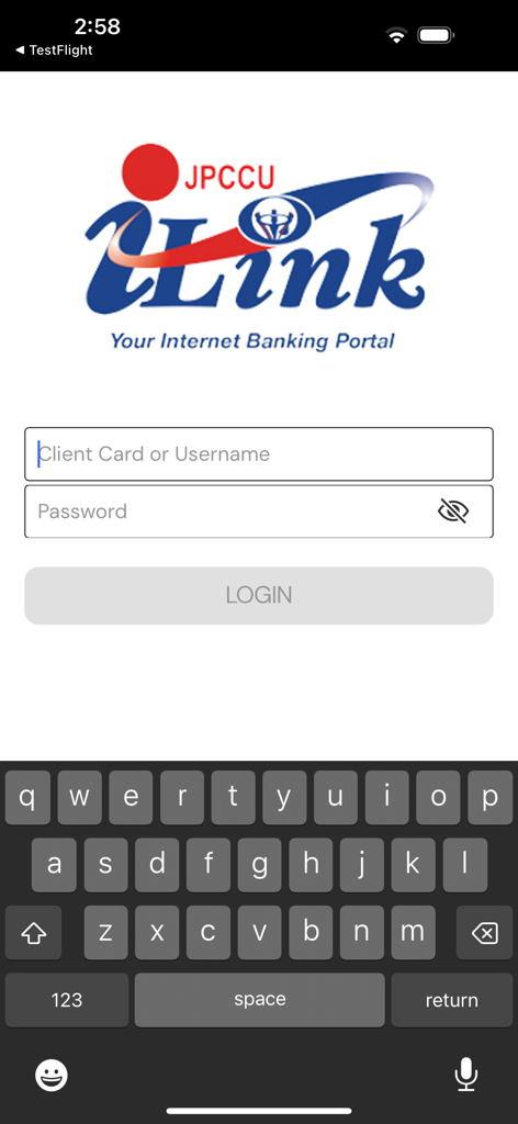 JPCCU iLink - JPCCU iLink mobile banking login screen showing username and password fields