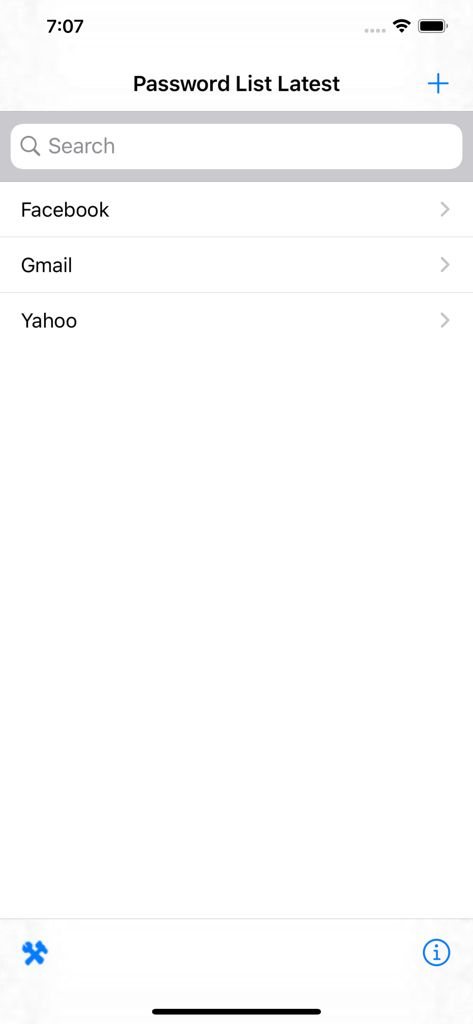PassDiary Password Manager - Interface da aplicação PassDiary mostrando uma lista de palavras-passe com entradas para contas do Facebook, Gmail e Yahoo