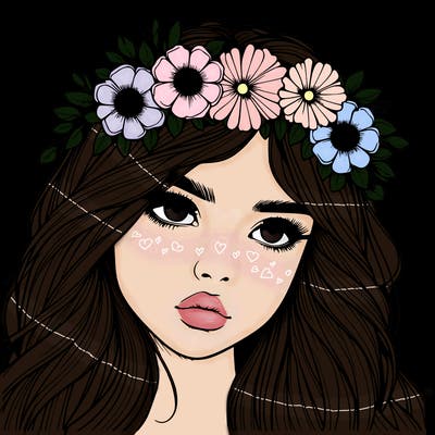 realistic girl with flowers crown