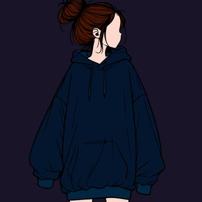realistic girl with a oversized sweatshirt on and a bun