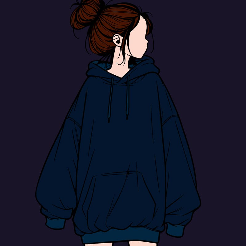 realistic girl with a oversized sweatshirt on and a bun
