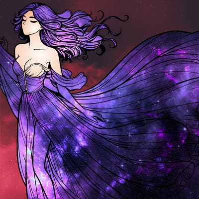 realistic woman in dress flowing the the wind