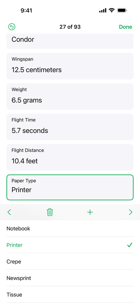 Numbers: Make Spreadsheets - Mobile data entry form in the Numbers app on an iPhone
