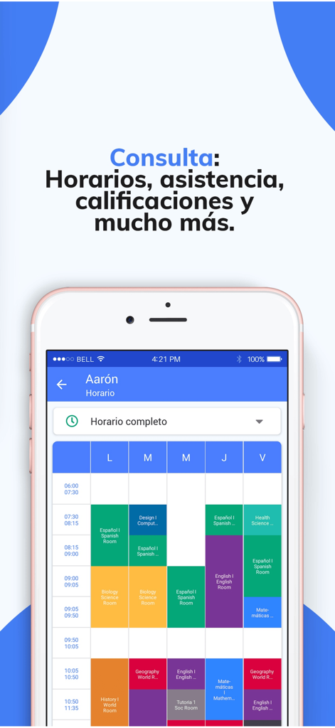 Algebraix - A weekly student class schedule displayed on the Algebraix mobile app