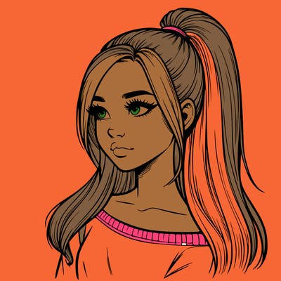 realistic girl with a high ponytail