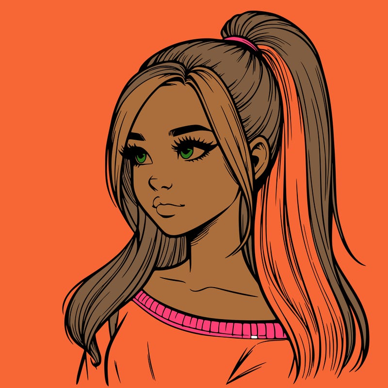 realistic girl with a high ponytail