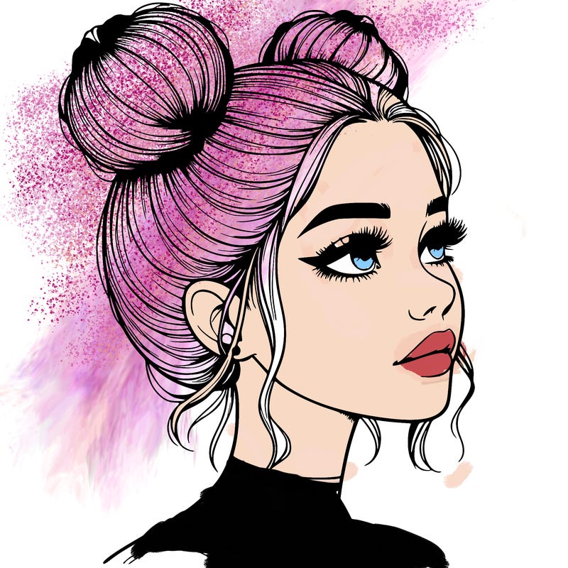 realistic girl with buns on the top of her head