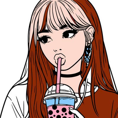 aesthetic realistic girl drinking boba
