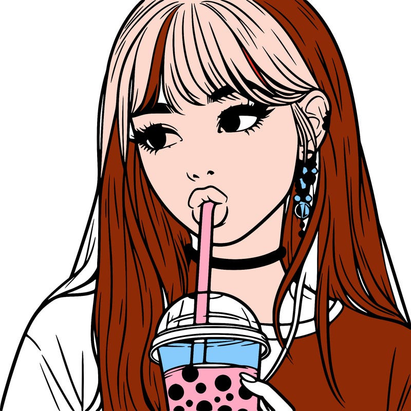aesthetic realistic girl drinking boba