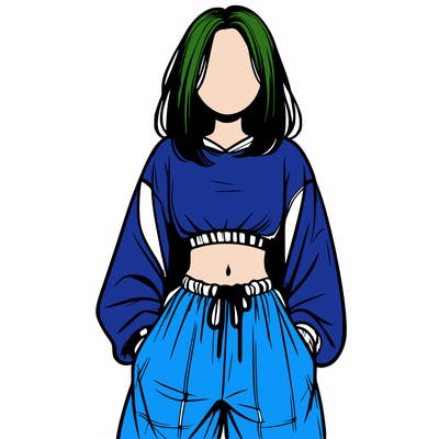 realistic girl faceless with baggy pants and a crop top