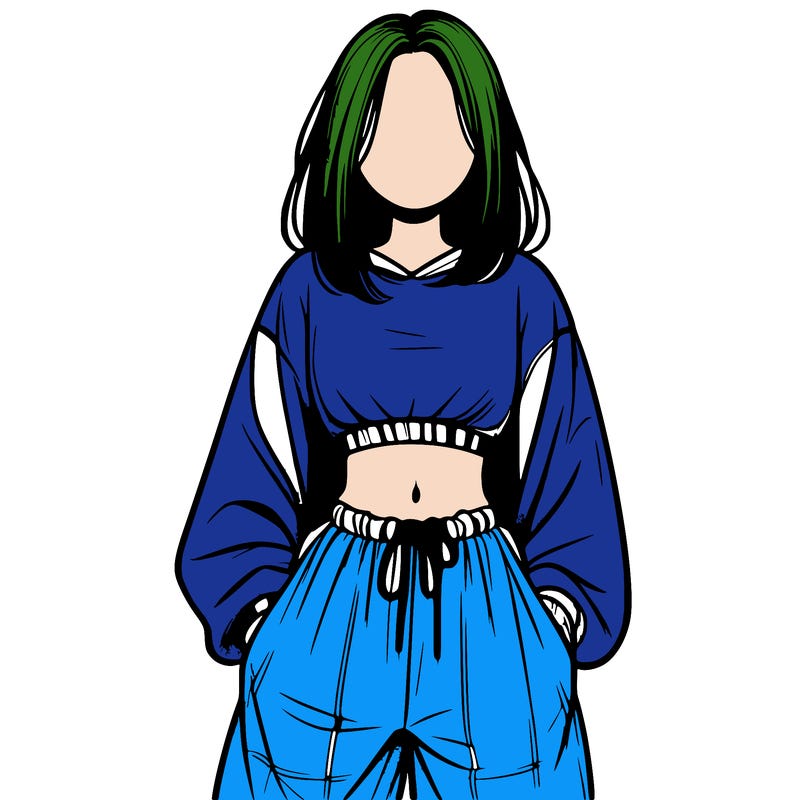 realistic girl faceless with baggy pants and a crop top
