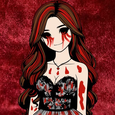 realistic girl with long hair and pretty prom dress