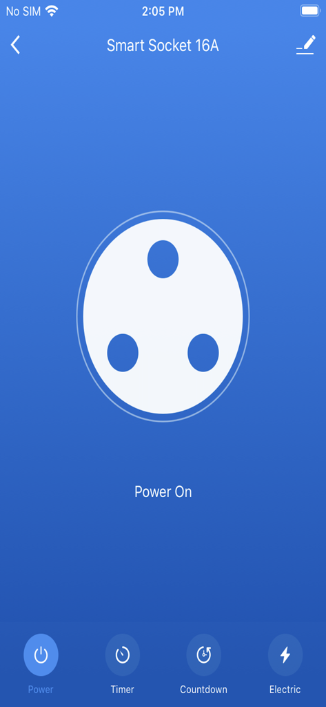 Havells DigiTap app screen for controlling a smart socket showing power on status and automation options