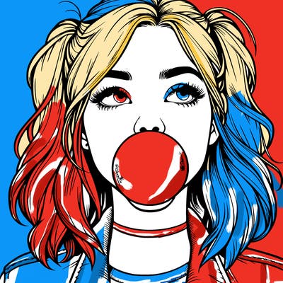 realististic girl blowing bubble -gum