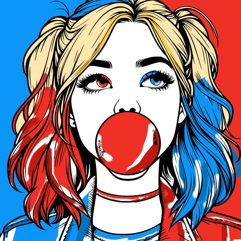 realististic girl blowing bubble -gum