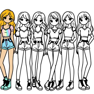 a group of girls wearing crop tops and shorts
