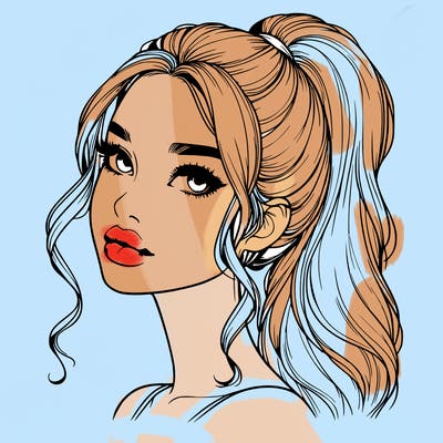 realistic girl with a ponytail on her hair and lips