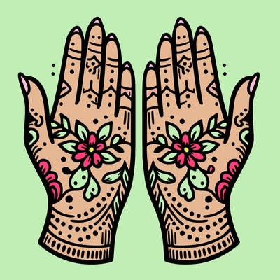hands with henna design that can be colored in