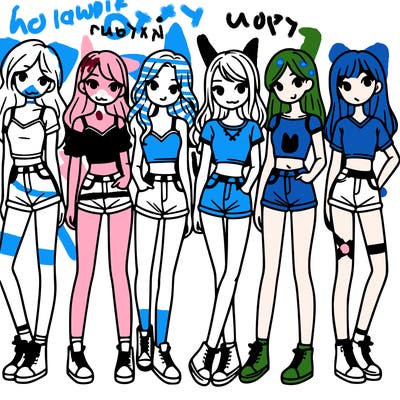 a group of girls wearing crop tops and shorts