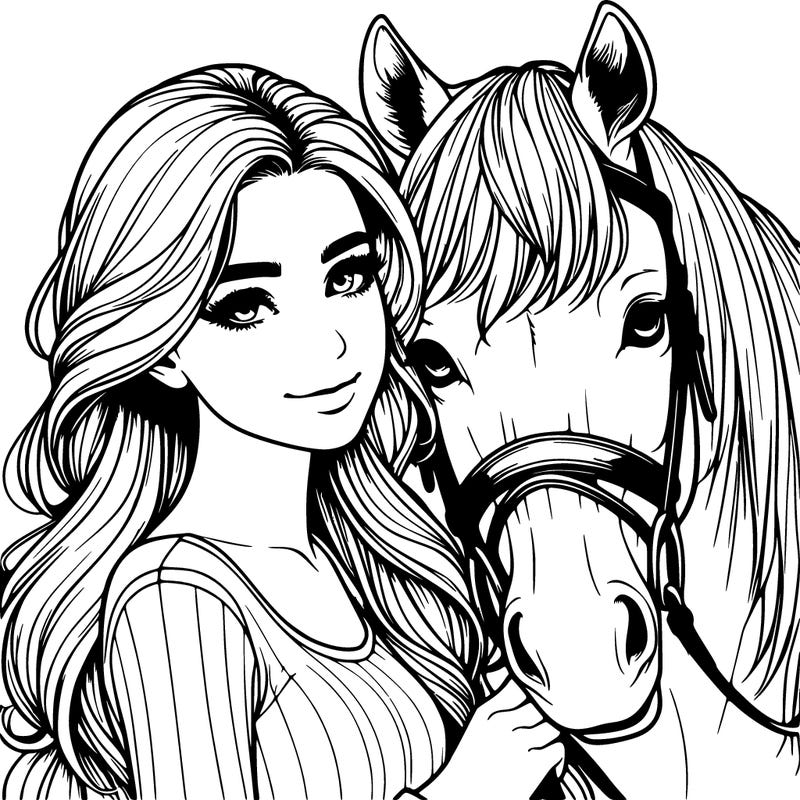 realistic girl with horse