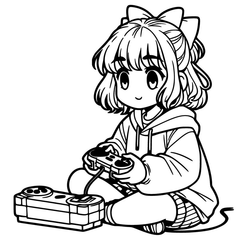 manga character girl playing video games