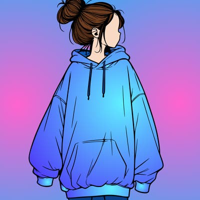 realistic girl with a oversized sweatshirt on and a bun