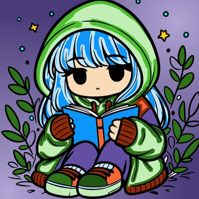 girl in oversized hoodie reading a book