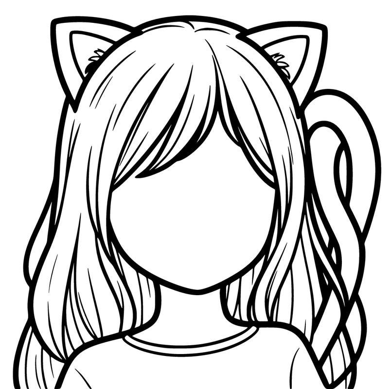 faceless realistic girl with cat ears and a cat tail