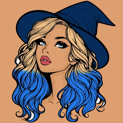 realistic witch girl with wavy hair and lips
