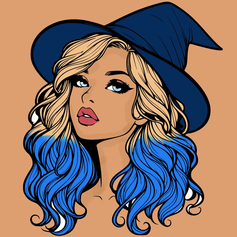 realistic witch girl with wavy hair and lips
