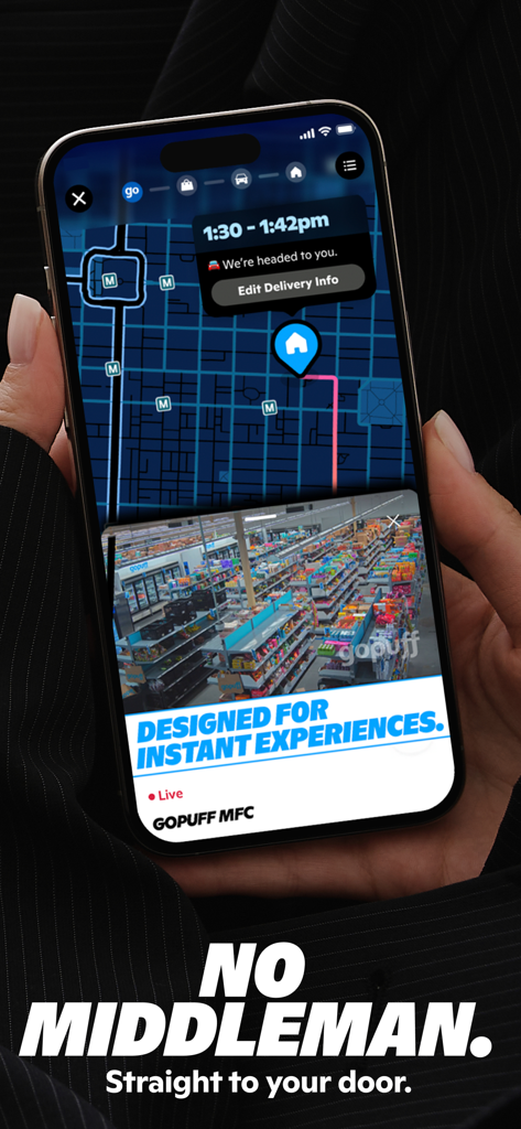 Gopuff - Food & Drink Delivery - Gopuff app real-time delivery tracking map and live view of fulfillment center