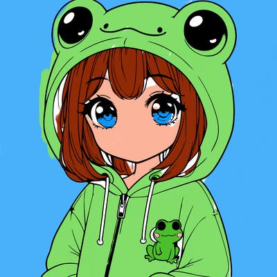 cute realistic girl in a froggy hoodie