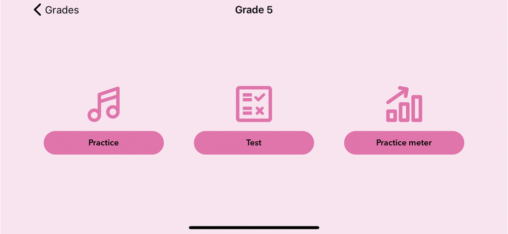 ABRSM Violin Scales Trainer - ABRSM Violin Scales Trainer Grade 5 main menu showing Practice Test and Practice Meter options