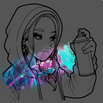 a realistic girl, spray painting