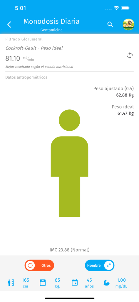 AntibioticApp - A clinical interface for calculating daily gentamicin dosage based on renal function and patient anthropometric data.