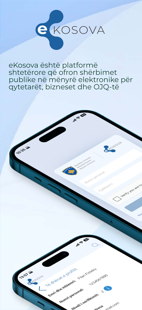 eKosova - Handy-Bildschirme, die die eKosova-App für digitale Regierungsdienste im Kosovo anzeigen