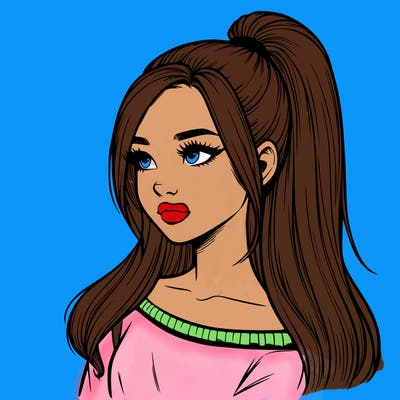 realistic girl with a high ponytail